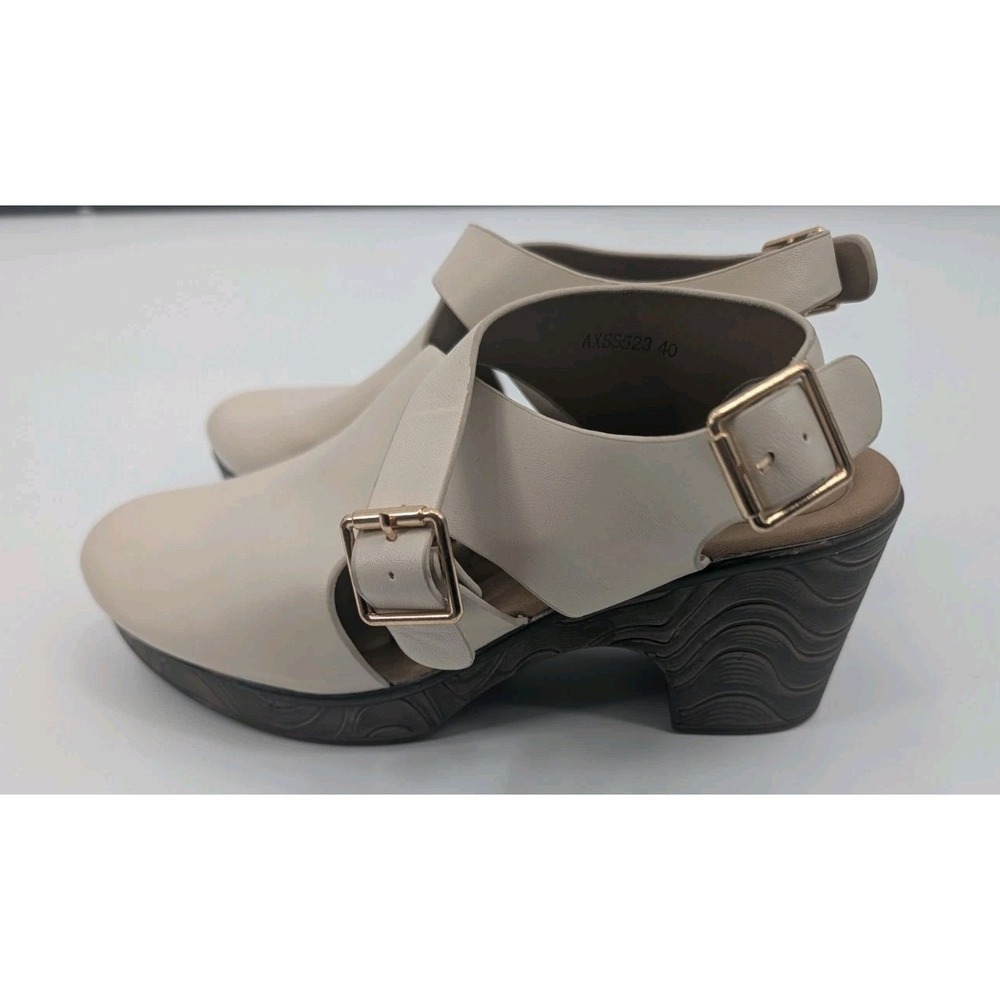 Altxic Slingback Block Heel Clog Sandal Beige Size 9 Comfortable Light Boho